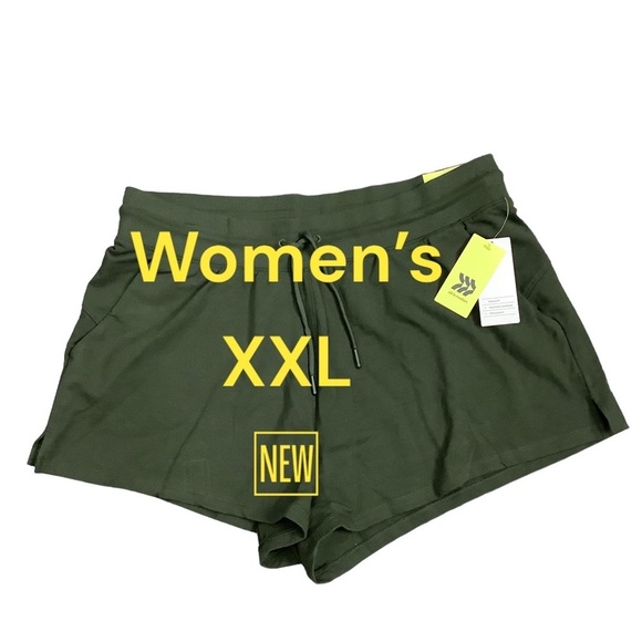 Women's All in Motion XXL Shorts Active Olive French Terry Pockets Stretch NWT - Picture 2 of 10